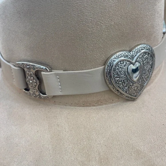HAT western cowboy cowgirl felt camel heart buckle hatband micro suede NWT - Picture 4 of 7
